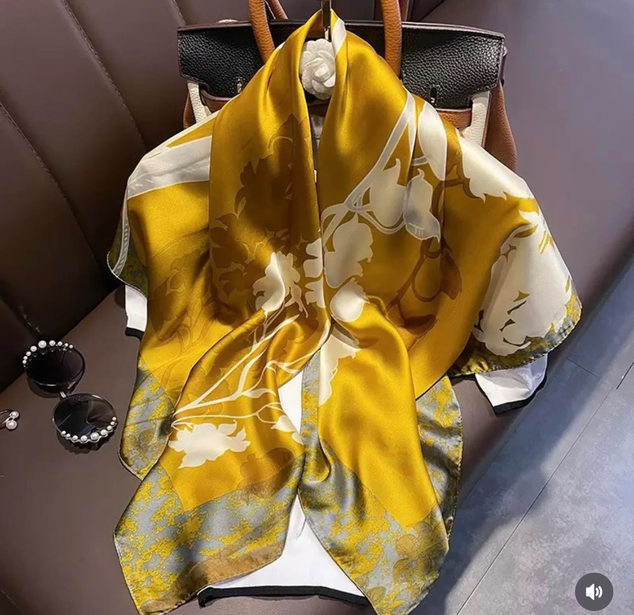 Gold floral silk scarf